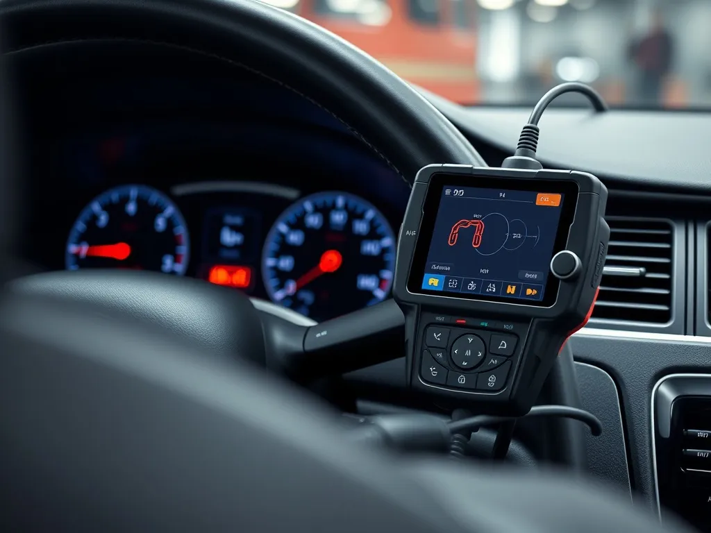 Professional car diagnostic tools and scanner connected to a