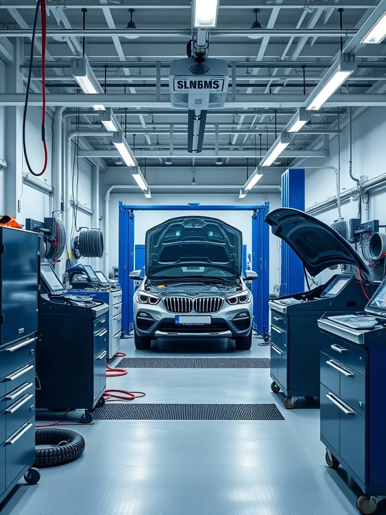 A high-tech automotive diagnostic center with professional t